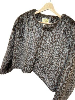 Duffel Vintage 90's Womens Faux Fur Leopard Print Cropped Coat Medium